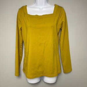 Ann Taylor Olive Square Neck Long Sleeve Top Women's Size M